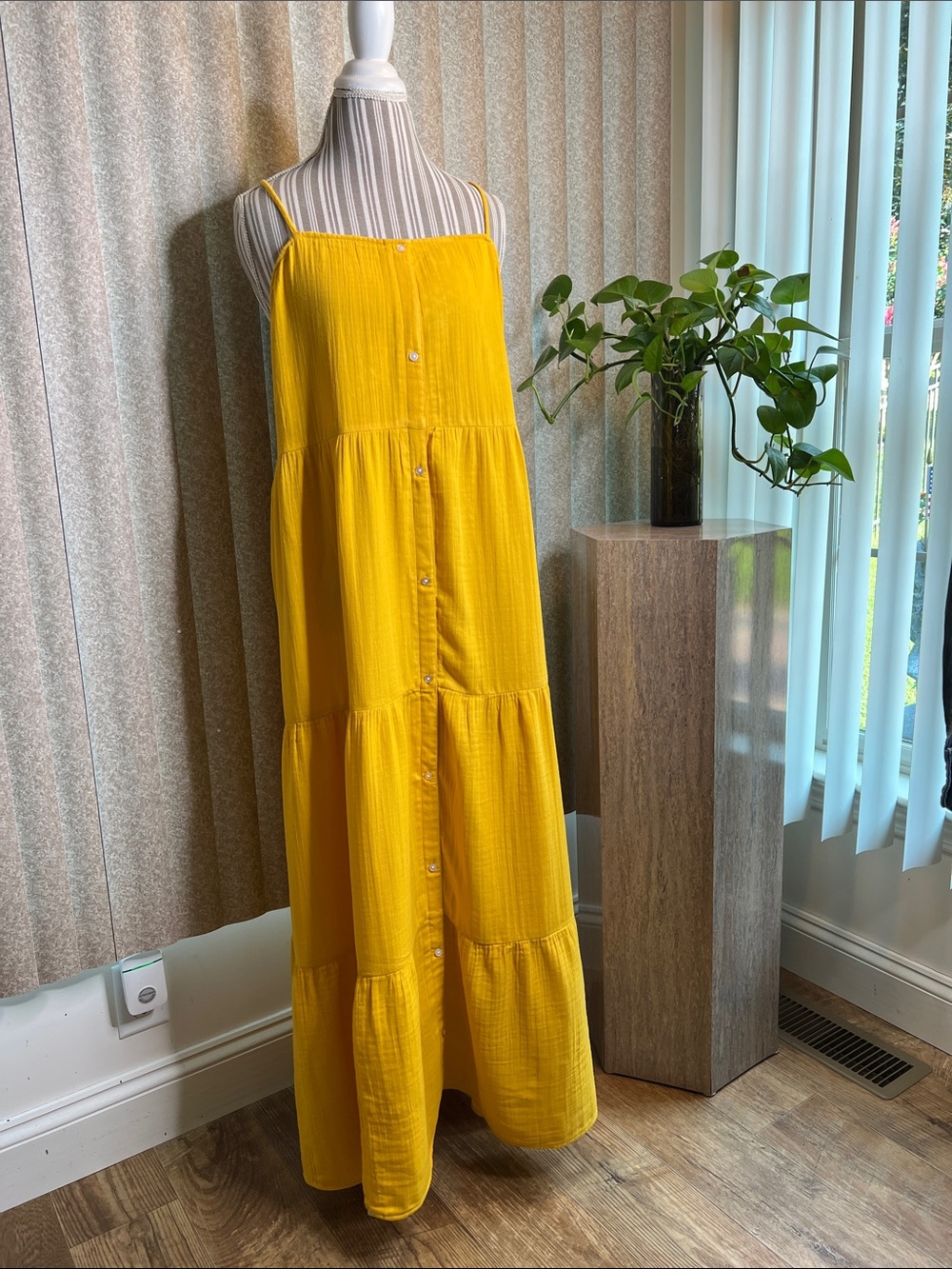 LOFT Bright Yellow Tiered Button-Front Maxi Skirt